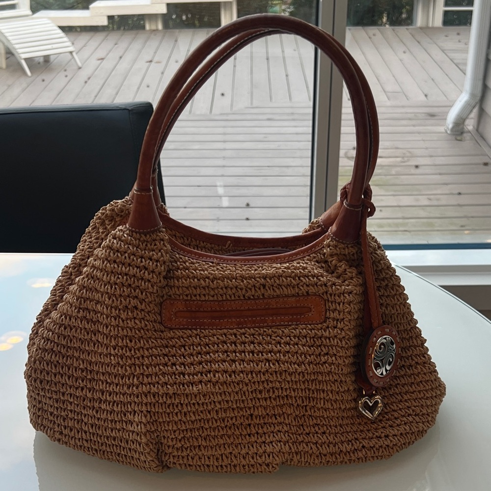 Brighton Tan Woven Shoulder Bag with Heart Charm